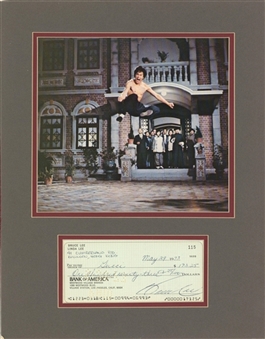 1973 Bruce Lee Signed Check With Photo in Matted Display (JSA) 